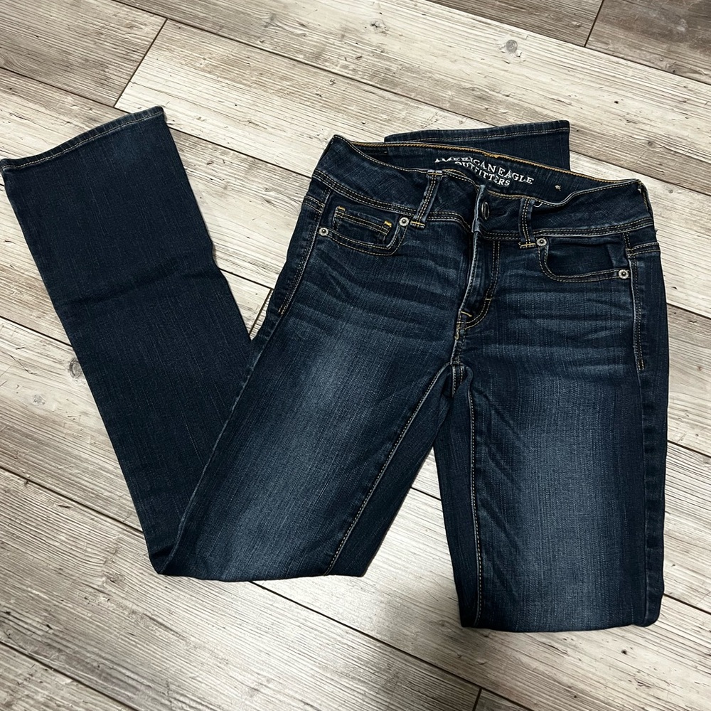 American Eagle Outfitters Women's Deep Indigo kick boot Jeans